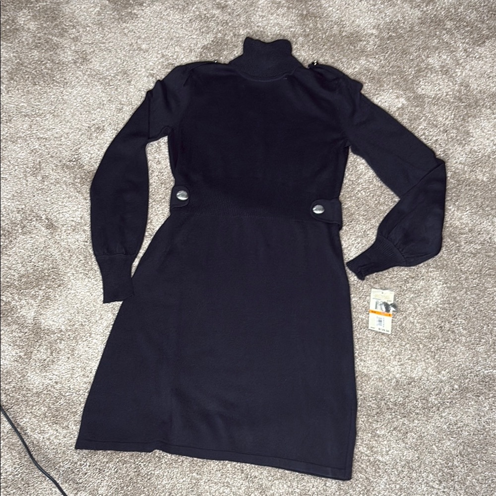 Michael Kors Nordstrom Black Turtleneck Dress With Button Details at Waist